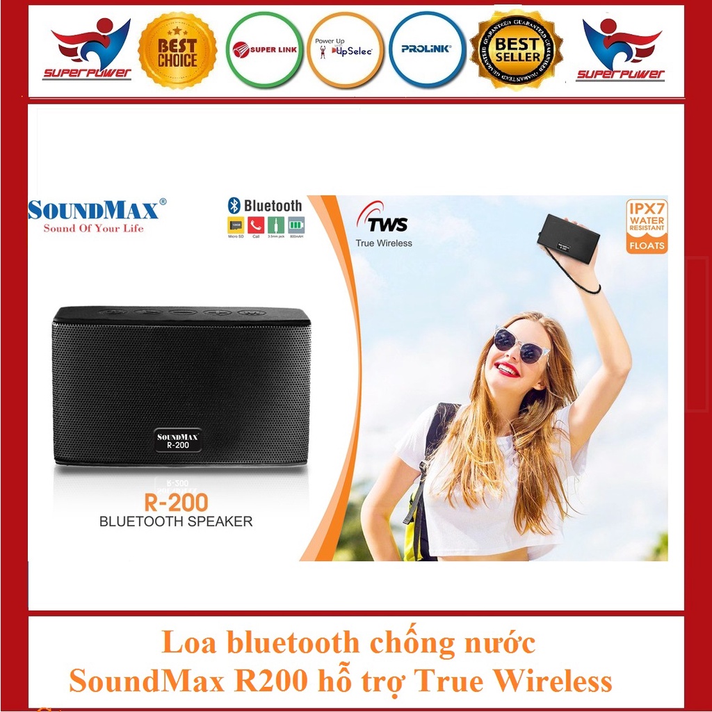 Loa bluetooth chống nước SoundMax R200 hỗ trợ True Wireless Stereo