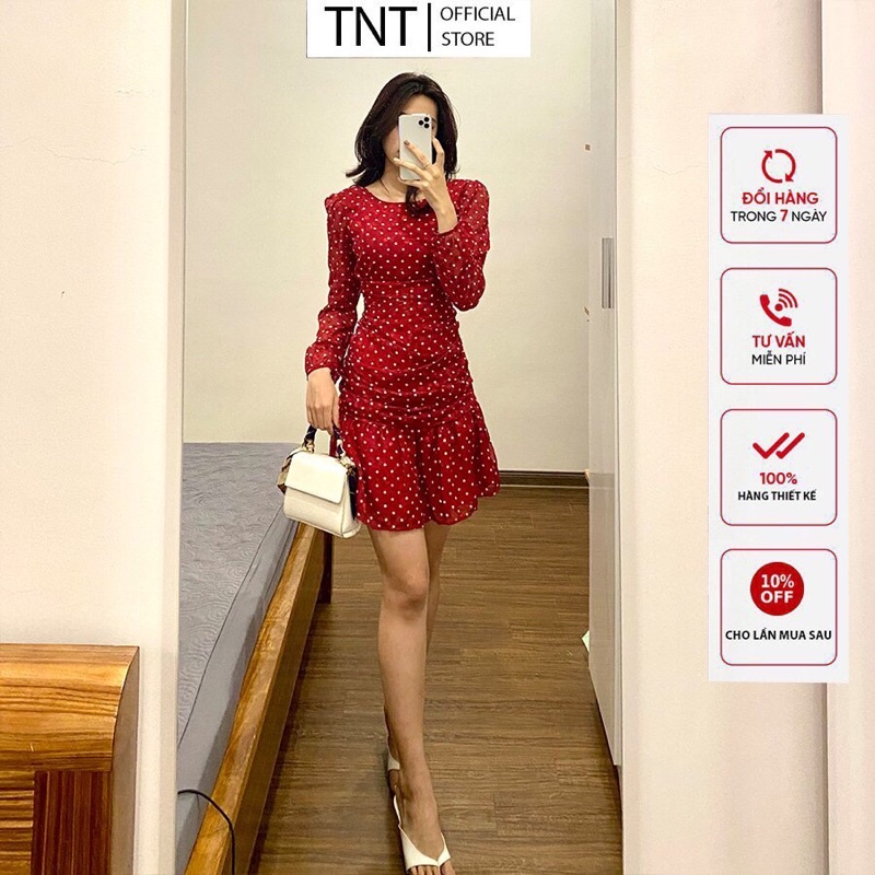Váy đuôi cá chấm bi, đầm thiết kế đuôi cá dấu bụng siêu tốt, ảnh shop tự chụp
