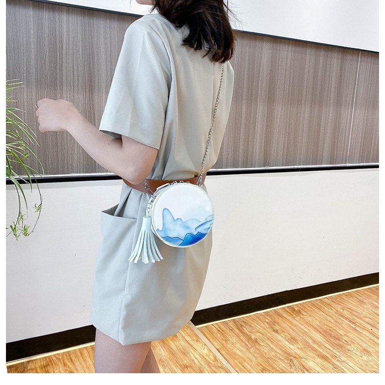 Túi Đeo Vai Một Bên JASMIN NOIR Da PU Hình Khối Họa Tiết Phong Cảnh Phối Tua Rua Phong Cách Hàn Quốc Dành Cho Nữ