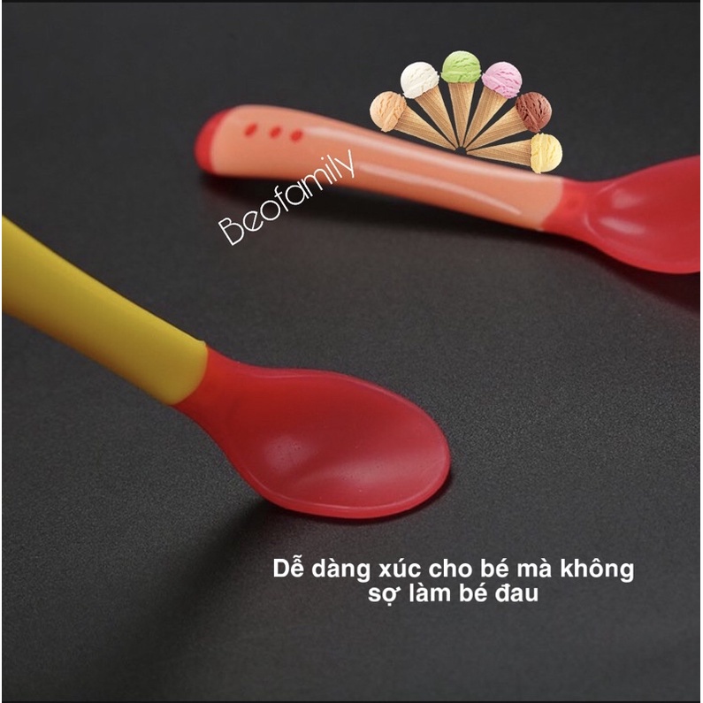 Thìa báo nóng silicon cho bé ăn dặm, thìa báo nóng an toàn cho bé có đủ màu cho bé trai và bé gái