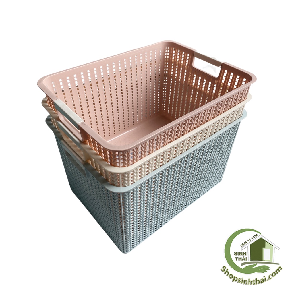Rổ nhựa đan Việt Nhật - rổ chữ nhật giả mây lớn  36cm x 26cm x 21cm - màu ngẫu nhiên