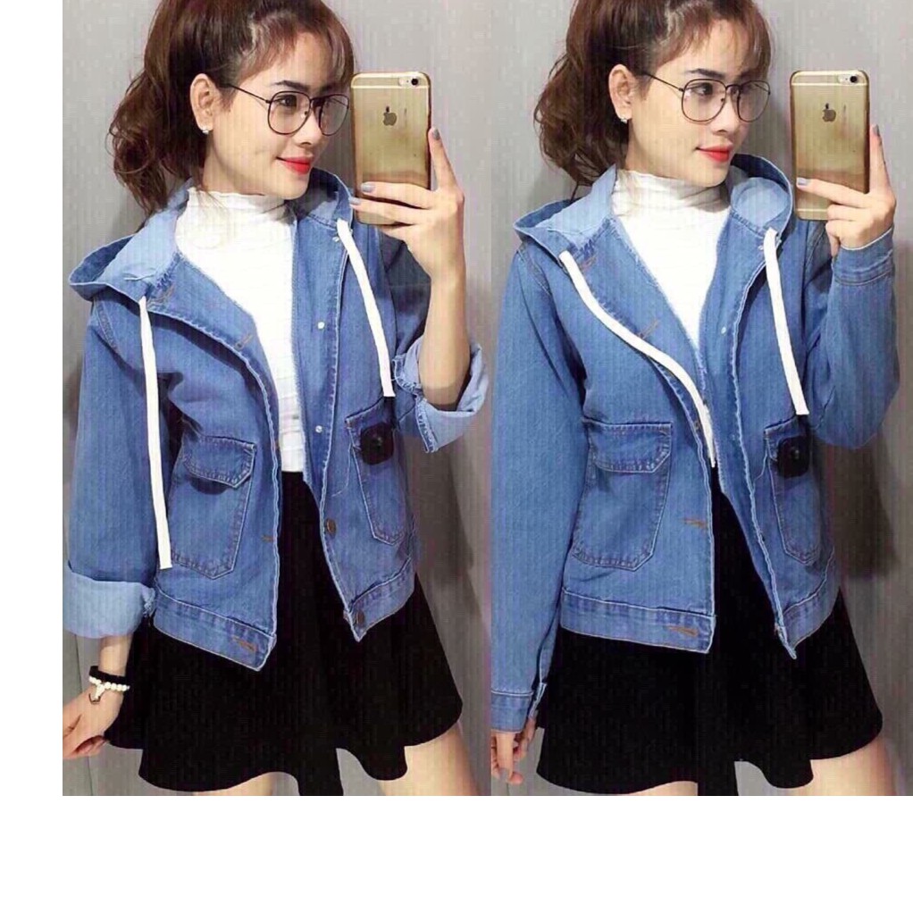 áo khoác jean nữ CÓ MŨ TRÙM XANH NHẠT 0500