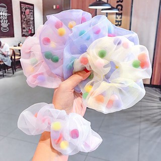 Cột tóc vải scrunchies kèm pom pom