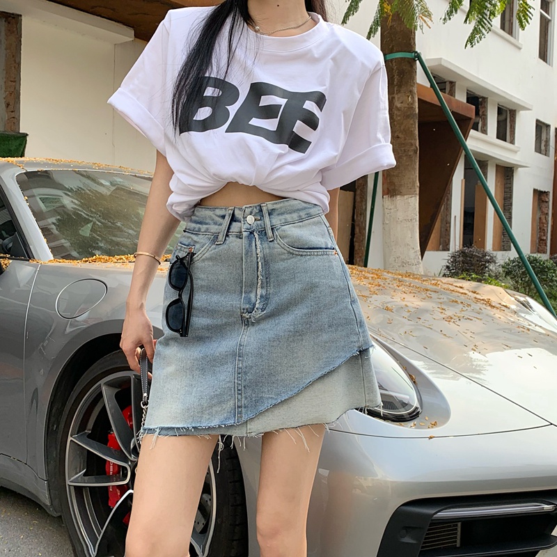 Chân Váy Denim Chữ A Lưng Cao Xinh Xắn Dành Cho Nữ