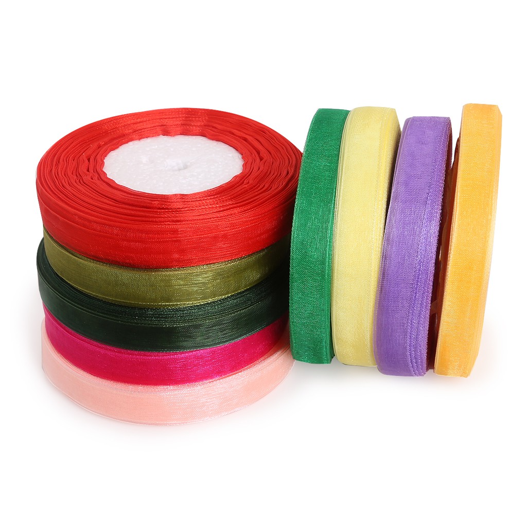Cuộn dây ruy băng bằng lụa satin organza polyester nhiều màu sắc 12mm 50yards dùng trang trí tiệc cưới