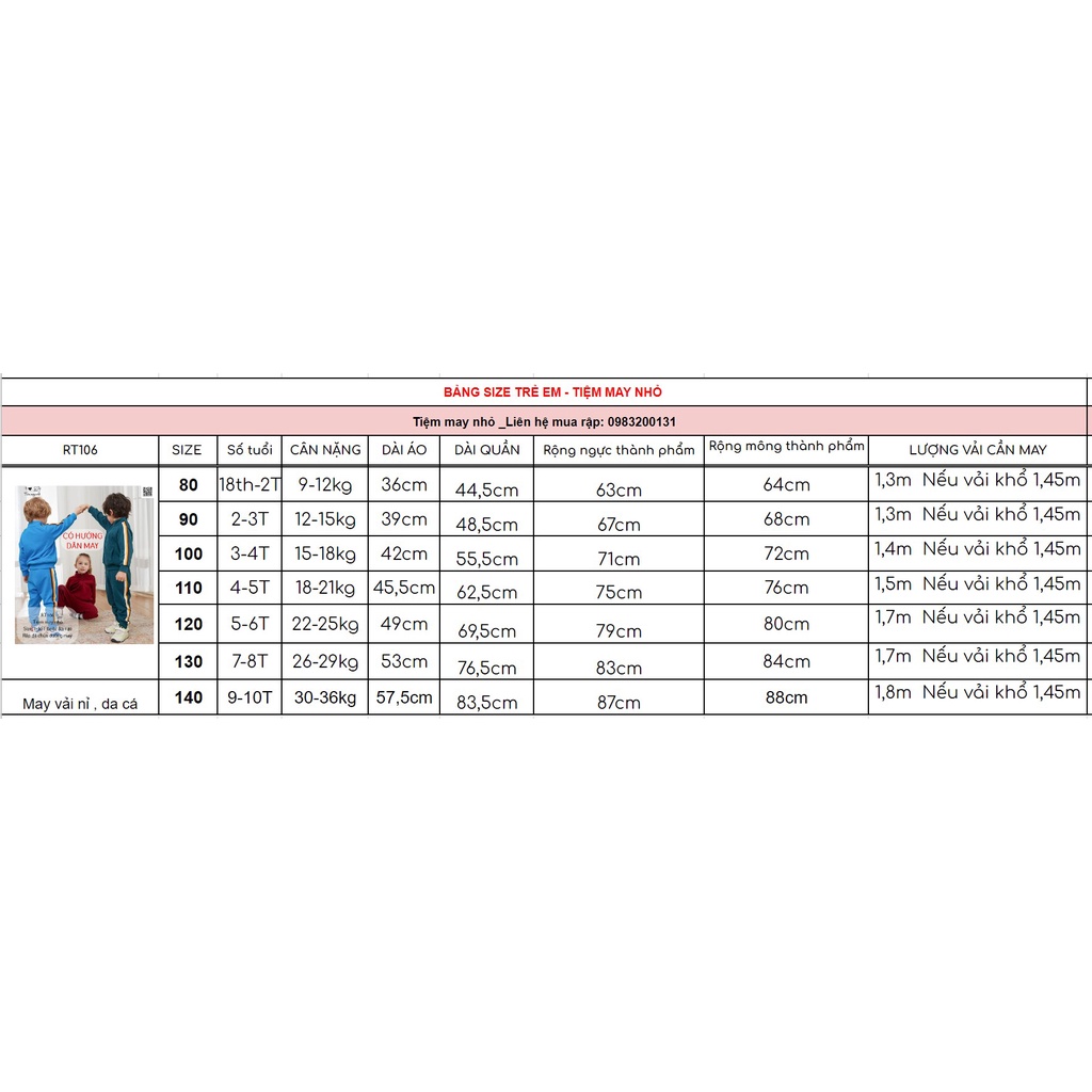 RT106_Rập giấy may  bộ thể thao cho bé