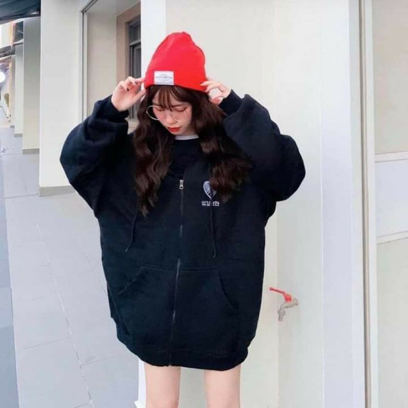 Áo Khoác Hoodie Nỉ Dây Kéo Form Rộng Ulzzang