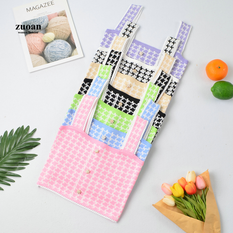 SUXI Áo dệt kim hai dây cổ vuông thời trang cho nữ