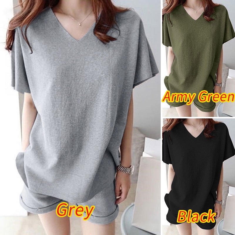 Set đồ Zanzea gồm áo thun ngắn tay cổ tim và quần short ống rộng thời trang dành cho nữ