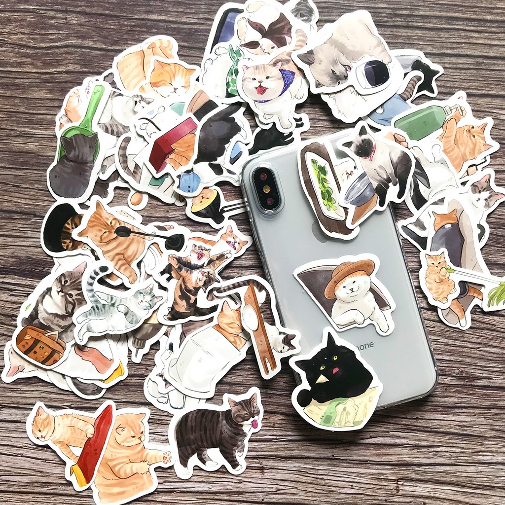 Bộ 54 Miếng Dán Trang Trí STICKER MÈO Chống Thấm Nước Dán Laptop Vali Sổ Tay