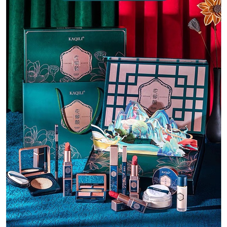 Bộ trang điểm Nội địa Trung đầy đủ 10 món KAQILI, Phong cách cổ trang + Tặng kèm túi đựng đẹp