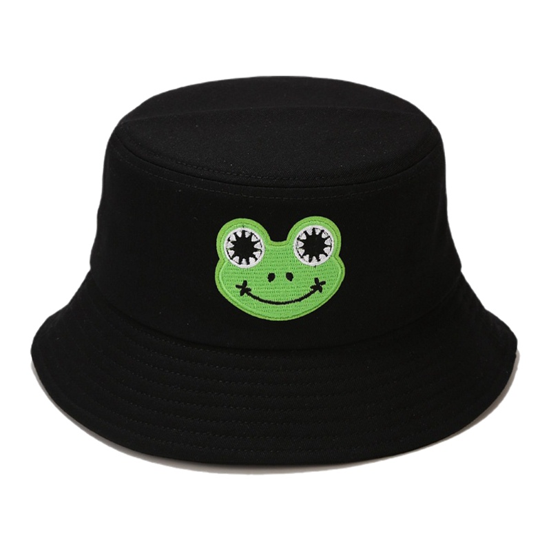 Han Nón Bucket Rộng Vành Cotton Nhãn Dán Ếch Hoạt Hình Có Thể Gập Lại C