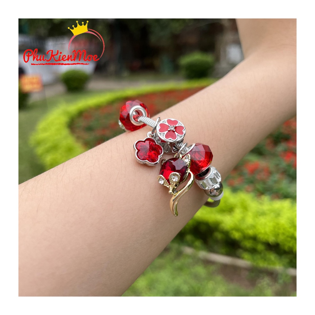 Vòng charm lắc tay 925 hình gumiho đỏ ngọc cầu may