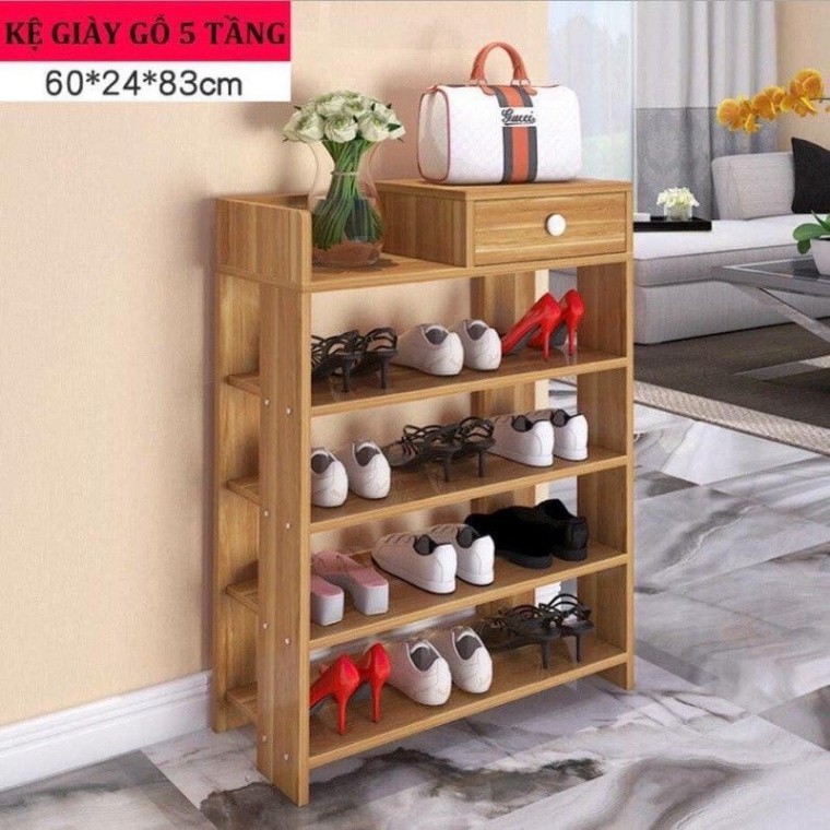 Kệ giày gỗ 5 tầng có ngăn kéo, giá để giày bằng gỗ MDF Decor 4.0