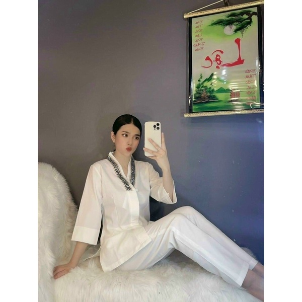 Set đồ lam cổ hoạ tiết đi chùa, đồ lam bigsize