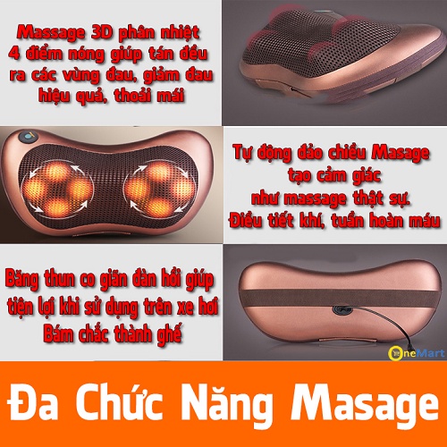 Gối massage 8 bi đi kèm cáp sạc ô tô cao cấp-Tặng sạc xe hơi