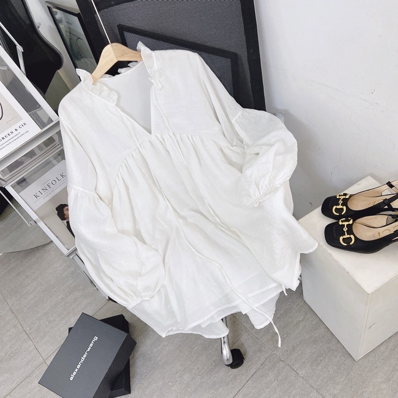 ĐẦM BBD TRẮNG CỔ V BÈO TAY BÍ (TH)