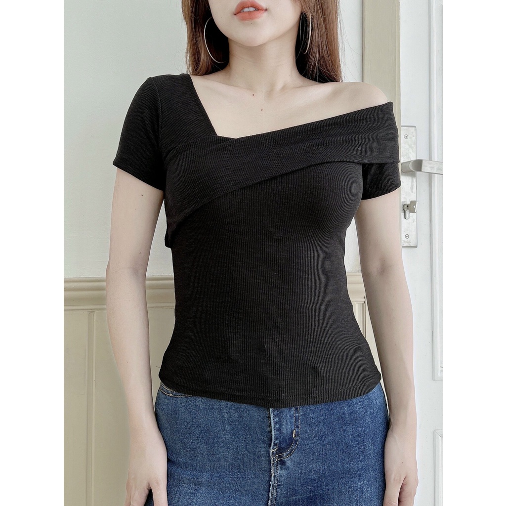Áo thun nữ cộc tay lệch vai, áo phông nữ ngắn tay mùa hè siêu xinh
