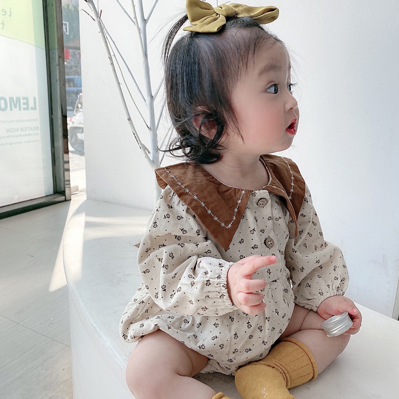 Áo Liền Quần Tam Giác Bằng Vải Nhung Họa Tiết Hoa Phong Cách Hàn Quốc Cho Bé