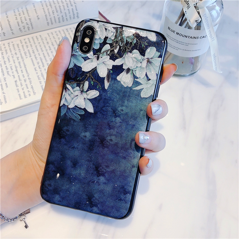 Case iPhone 5 5s 6 6s 7 8 Plus X XS / Max XR TPU Glitter Magnolia Flower Cover