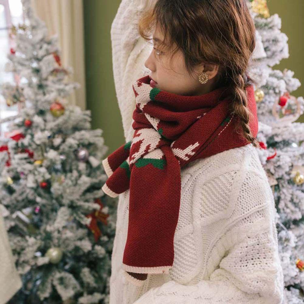 Khăn Choàng Cổ Dài Vải Cashmere Giả Họa Tiết Tuần Lộc Giáng Sinh Thời Trang Thu Đông VANES1