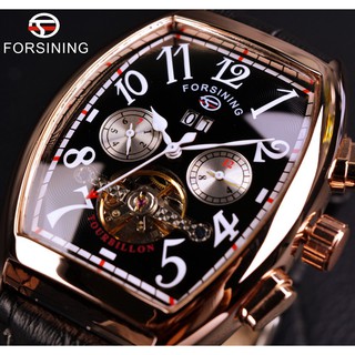 Forsining Brand Rectangle Case Date Month Tourbillion Mens Watches Automatic Mechanical Clock