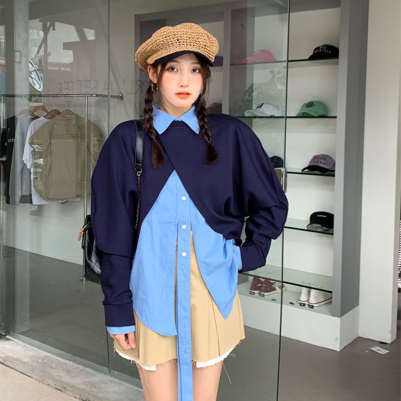 IMAODOUÁo Sweater Tay Dài Vạt Chéo + Áo Sơ Mi Tay Dài Thời Trang Mùa Thu 2023 Cho Nữ 2023