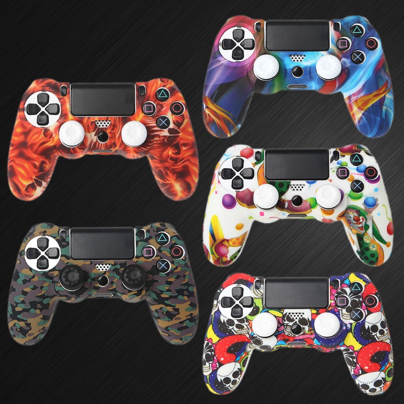 Vỏ bọc silicon cho tay cầm chơi game PS4 kèm 2 nắp đậy