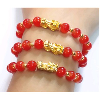 Vòng tay phong thủy, 1 vòng tay mã não đỏ tỳ hưu 8mm