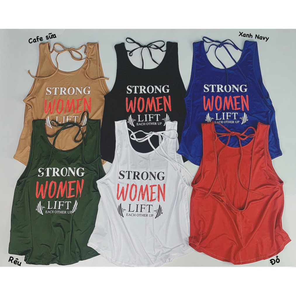 Áo Tank Nữ Tập Gym Strong Woman, Kiểu Dáng Cột Dây Sau Lưng Siêu Đẹp