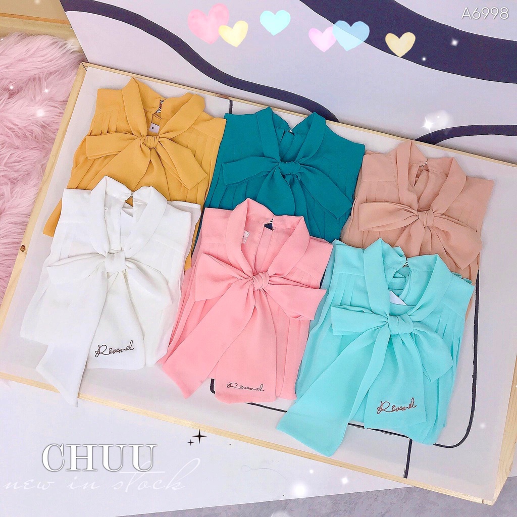 Áo sơ mi tay dài vải chiffon cổ thắt nơ in chữ Revenel CHUU A6998