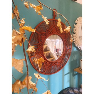 Gương macrame hoa sen màu cam đất