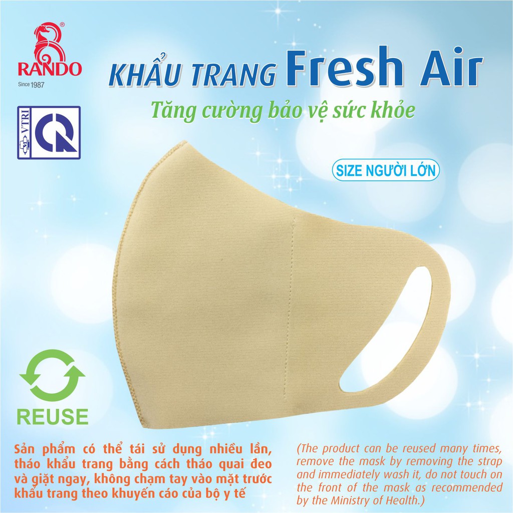 Khẩu Trang Fresh Air Rando Chính Hãng, Khẩu Trang Vải 2 Lớp Kháng Khuẩn Hàng Việt Nam Chất Lượng Cao, Có Thể Giặt Và Tái | BigBuy360 - bigbuy360.vn