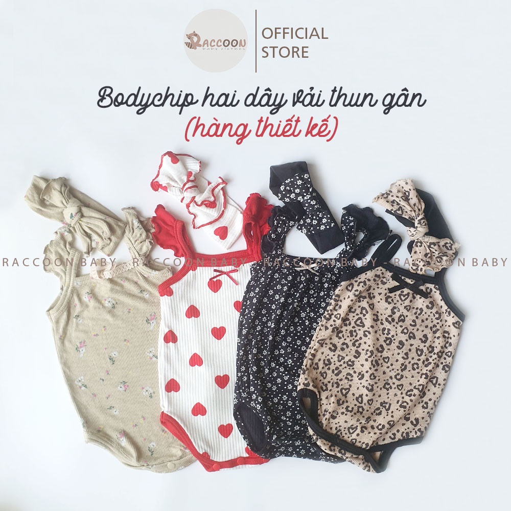 Bộ body chip hai dây kèm turban bé gái hàng thiết kế vải thun gân cao cấp cực mềm mát (3-24m)