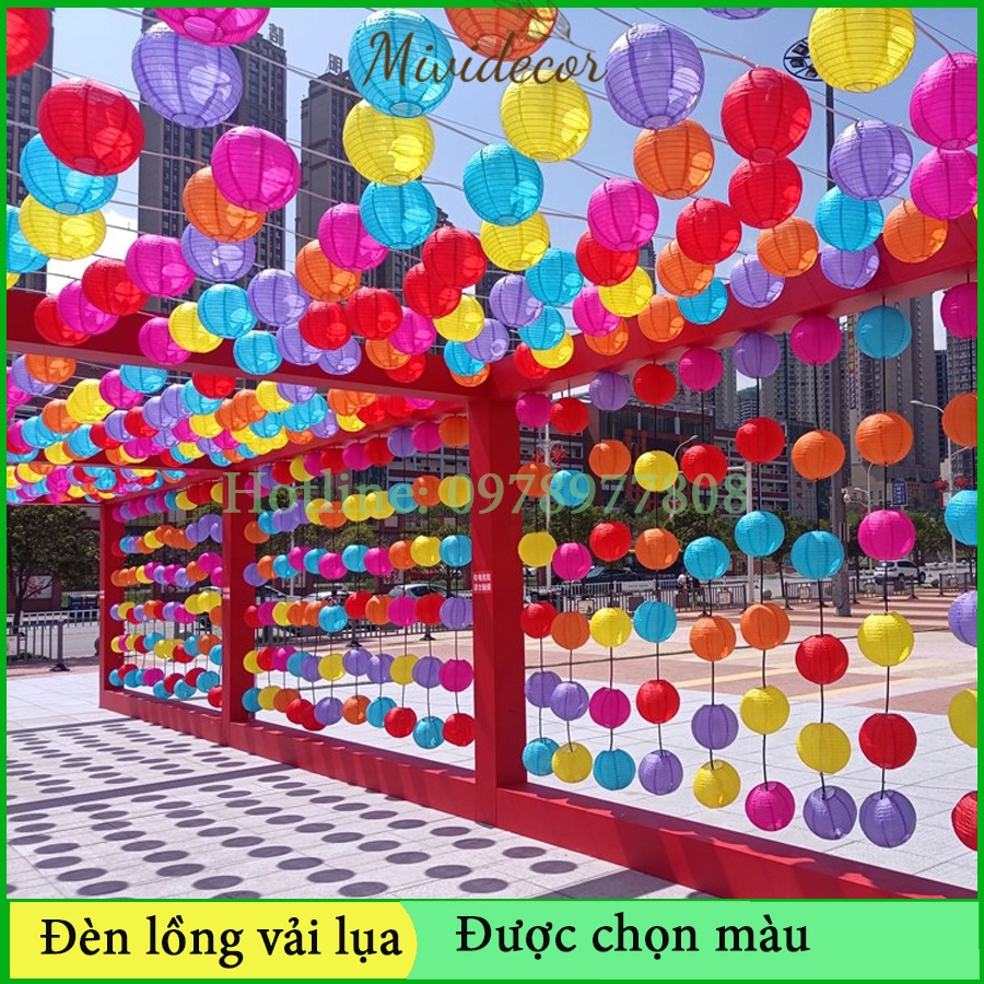 Đèn lồng vải lụa không thấm nước trang trí ngoài trời tổng hợp đủ màu
