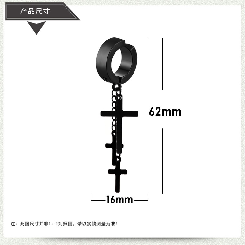 Khuyên tai kẹp 3 THÁNH GIÁ độc đáo màu đen không cần bấm lỗ dành cho nam và nữ