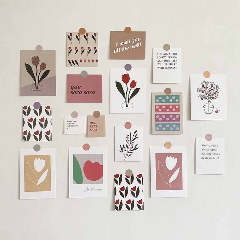 Set 17 Thẻ Giấy Hình Hoa Tulip Trang Trí Tường