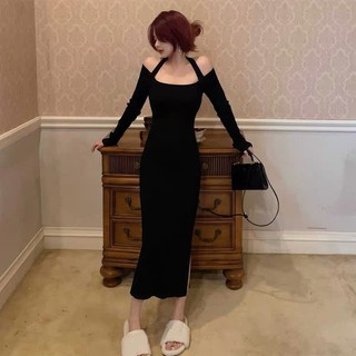 váy body len hở vai dáng dài