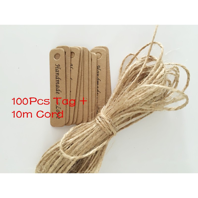 Set 100 thẻ giấy kraft hoạ tiết chữ Handmade with love