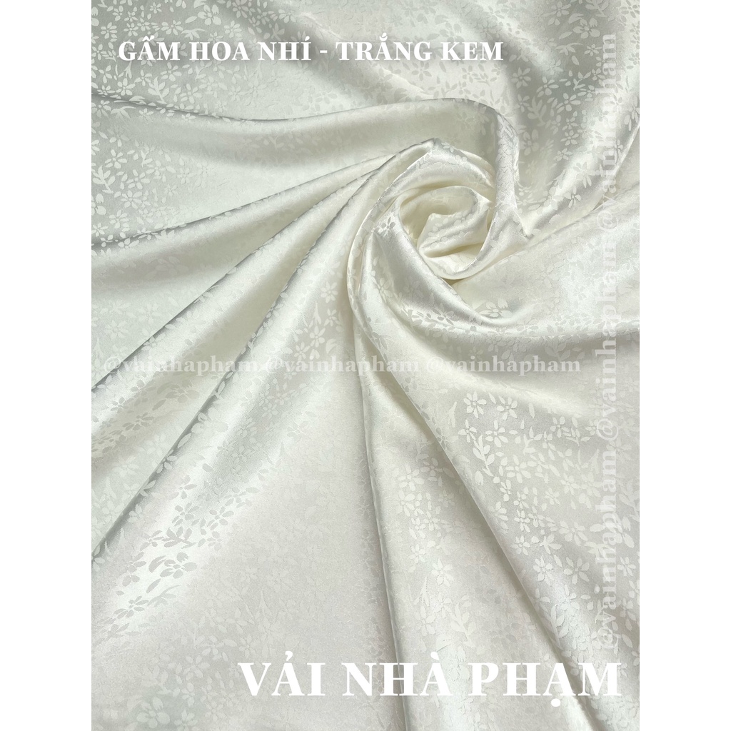 GẤM LỤA HOA NHÍ NỀN TRẮNG KEM - VẢI ÁO DÀI - KHỔ VẢI 1.5M - VẢI NHÀ PHẠM
