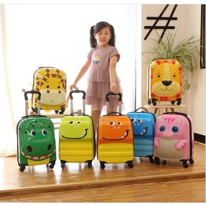 Vali kéo du lịch cho bé trai sư tử, hươu mặt nổi cao cấp size 18 inch