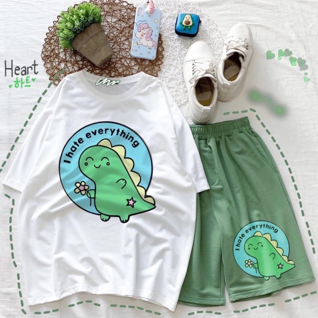 [17 Mẫu]Set Hoạt Hình Dễ Thương/Áo Thun Tay Lở+Short In Ảnh Thật