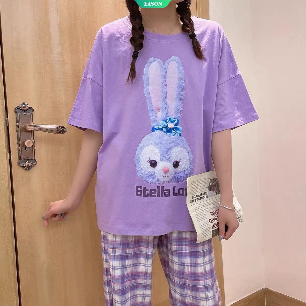 Bộ Đồ Ngủ Tay Ngắn In Hình Thỏ Stellalou Dễ Thương Thời Trang Mùa Hè