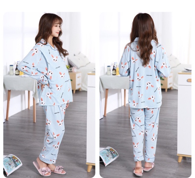 Đồ bộ bầu pijama bà bầu và sau sinh cho con bú ti dài tay thu đông có bigsize 80kg B103