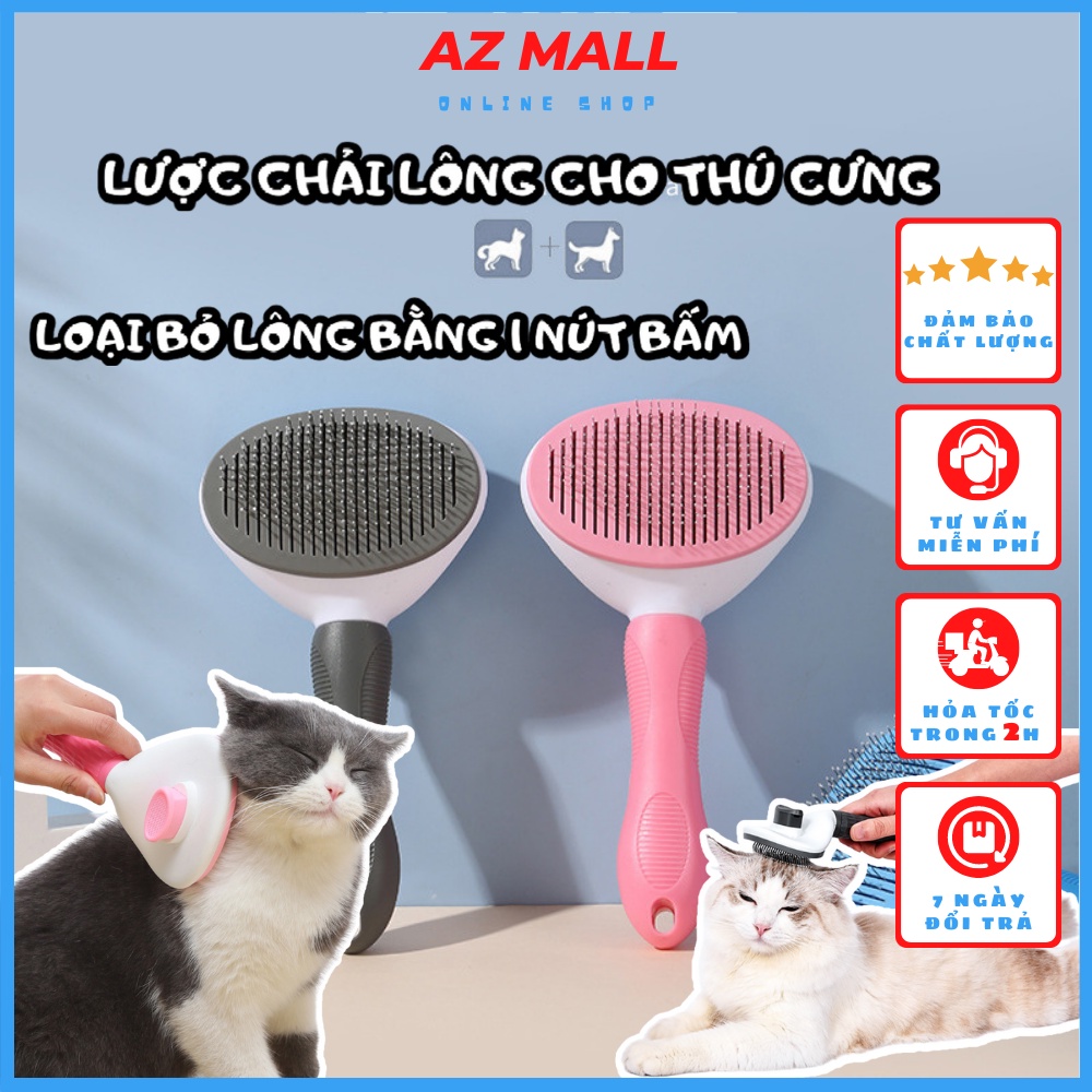 Lược chải lông chó mèo CLEAN có nút bấm tách lông thừa khỏi lược