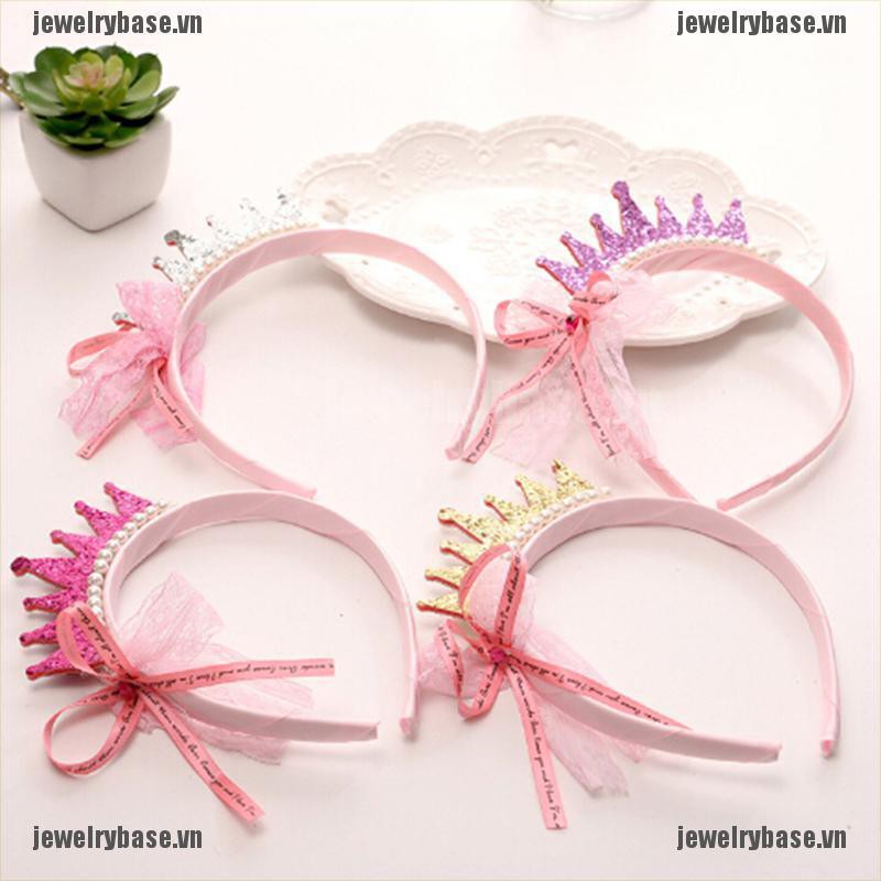 [jewelry] Girls Hair Bands Pearls Resin Lace Bow Ribbon Crown Princess Kids Accessories [basevn]