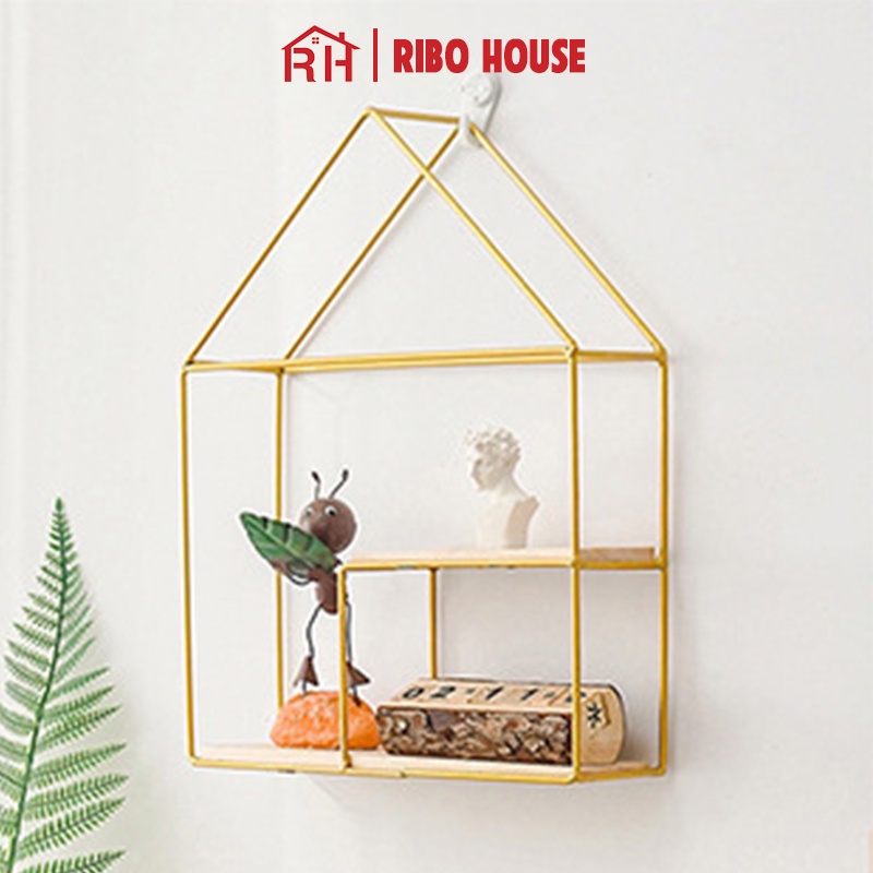 Kệ treo tường thép pha gỗ decor, trang trí nhà cửa, để đồ siêu xinh RIBO167