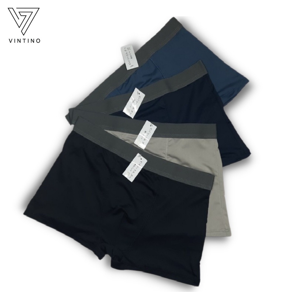 Combo 4 quần sịp đùi boxer nam thun lạnh cotton cạp trơn, quần lót nam cao cấp thấm hút mồ hôi VINTINO