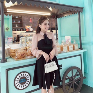 Váy đen xoè pha tay voan tqxk