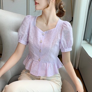 Áo Peplum Tay Ngắn Phối Ren Thời Trang Dành Cho Nữ